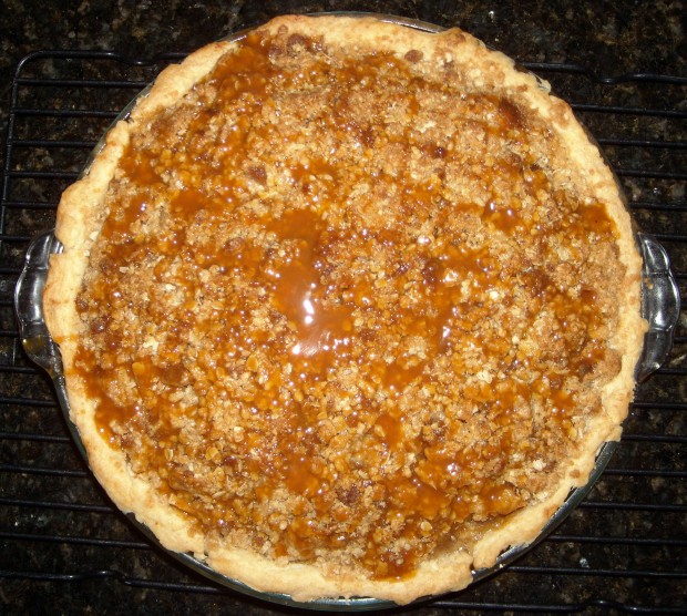 Caramel Apple Pie by Nutmeg Nanny Caramel Apple Pie in a pie dish.