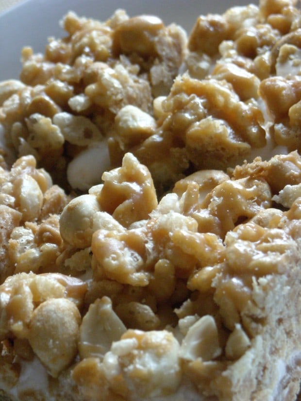 Salted Nut Roll Bars by Nutmeg Nanny Salted Nut Roll Bars cut on a table.