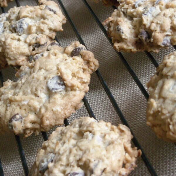 These kitchen sink cookies contain everything but the kitchen sink. Packed full of oats, chocolate chips and coconut.