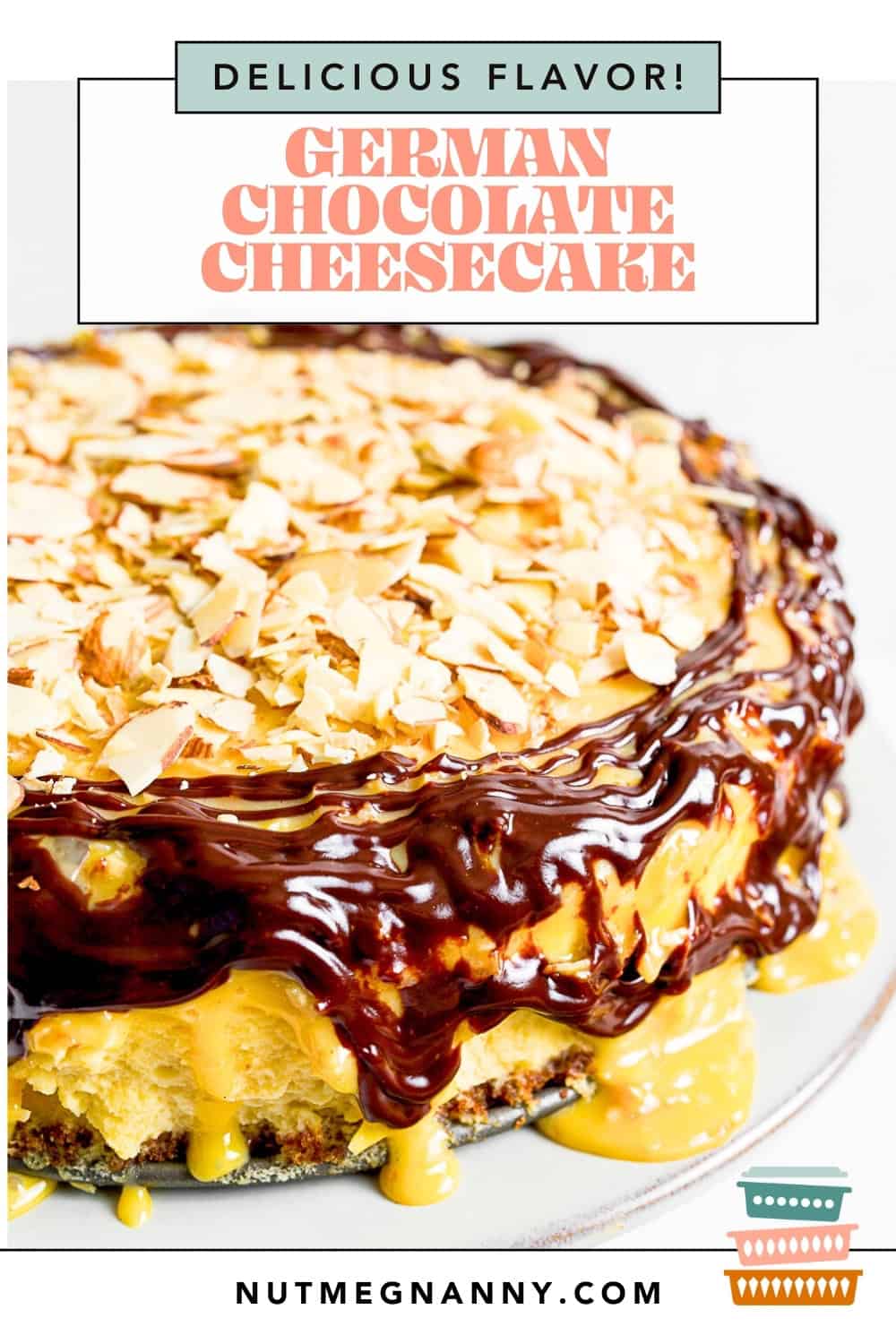 German Chocolate Cheesecake graphic pin for Pinterest.