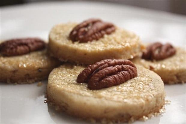 These maple pecan shortbread cookies are perfect for fall. Full of maple flavor and pecans all rolled into a butter shortbread cookie. 