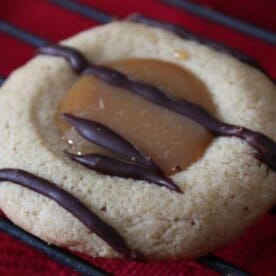 caramel macchiato thumprint cookies drizzled with chocolate