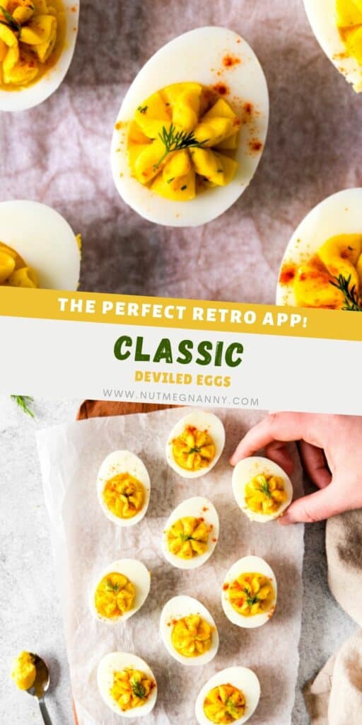 Classic Deviled Eggs pin for Pinterest. 