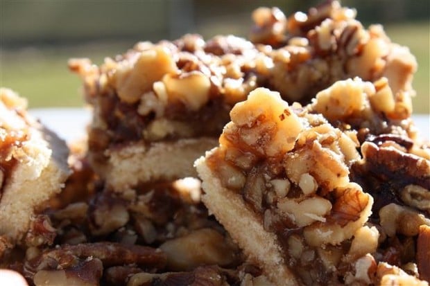 Double Nut Maple Bars by Nutmeg Nanny These double nut maple bars are PACKED full of sweet nutty flavor. If you're a fan of pecans and walnuts these are the sweet bars for you!