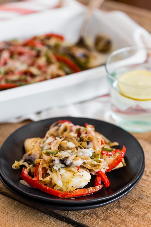 Lightly Smothered Chicken served on a plate. 