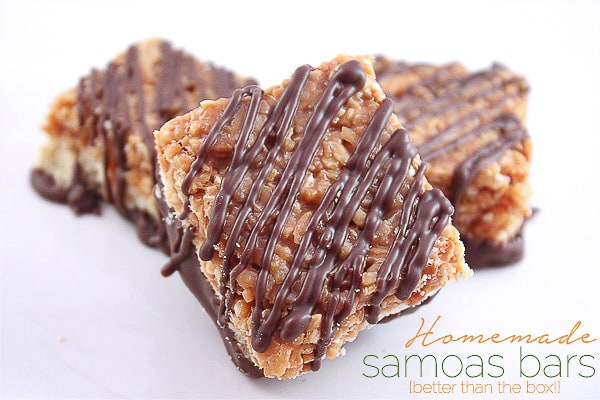 These homemade girl scout samoas cookie bars are better than the original! Easy to make and totally delicious!