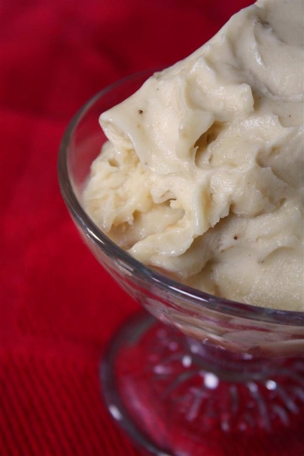 Banana Whip "Nice" Cream served in a glass ice cream dish. 