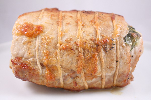 Rolled Pork Florentine wrapped in butchers twine. 