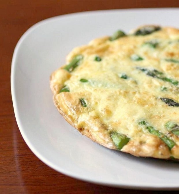 Asparagus Frittata on a white plate. 