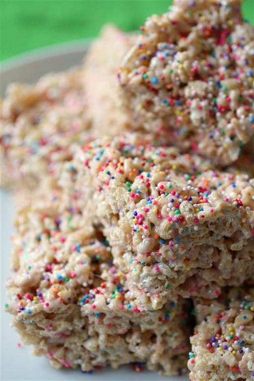 These cake batter Rice Krispie treats are full of cake flavor and lots of sprinkles. Who doesn't love sprinkles with their dessert? These cake batter Rice Krispie treats are full of cake flavor and lots of sprinkles. Who doesn't love sprinkles with their dessert?
