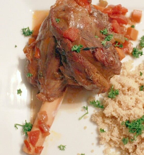 These delicious braised lamb shanks are a complete takeout fake-out type of meal! Delicious braised lamb can be served with couscous, rice or even quinoa. Plus, it's so much cheaper to make lamb at home!