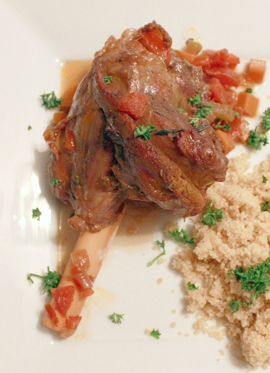 These delicious braised lamb shanks are a complete takeout fake-out type of meal! Delicious braised lamb can be served with couscous, rice or even quinoa. Plus, it's so much cheaper to make lamb at home!