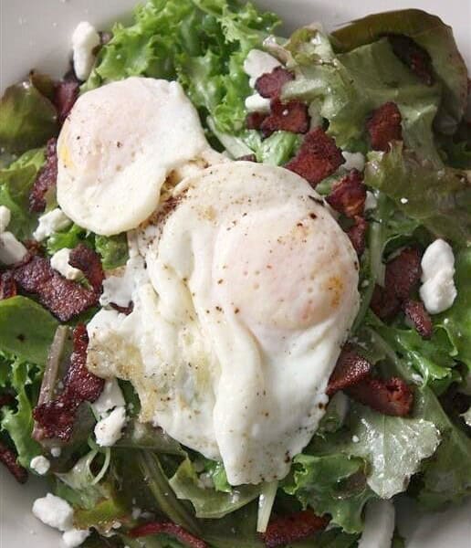 This mixed greens with crispy bacon, goat cheese and fried egg salad is the BEST of everything. You'll love how all the flavors work together and how hearty this salad tastes. Everything is better with a fried egg, am I right?