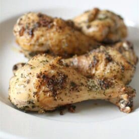 These roasted chicken legs are a simple dinner recipe that will please the whole family. Roasted till the skin is crispy and flavored with Italian blend seasoning. Plus they roast up in just 35 minutes!