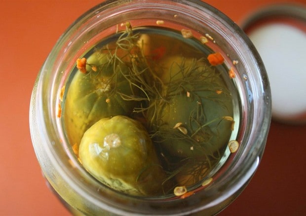 Dad's pickles are tangy, full of dill seasoning and perfect for preserving season. If your garden is overflowing with cucumbers give these pickles a try!