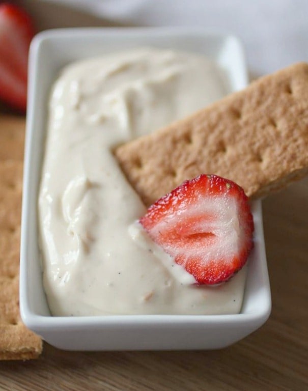 A sweet and delicious creamy cheesecake dip that is perfect for any holiday party. Serve with fresh fruit or graham crackers.