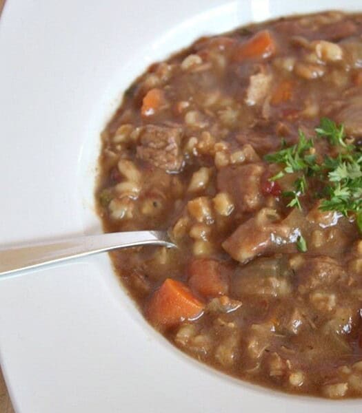 Slow Cooker Beef Barley Soup by Nutmeg Nanny