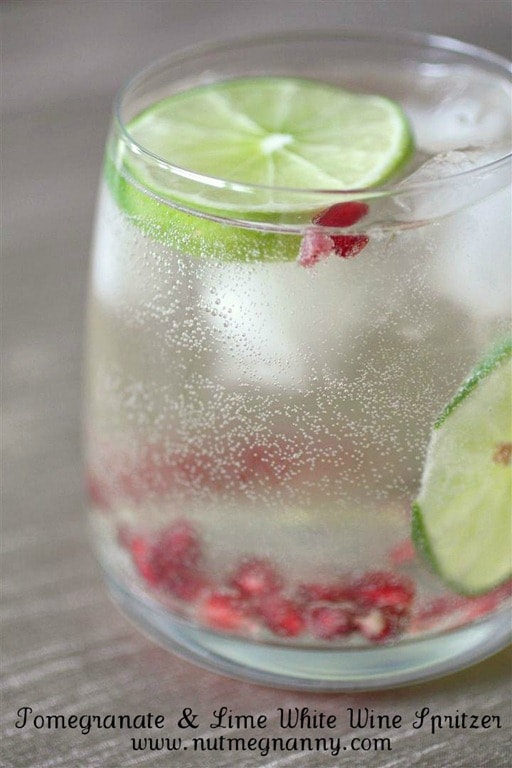 Pomegranate Lime White Wine Spritzer by Nutmeg Nanny Pomegranate Lime White Wine Spritzer by Nutmeg Nanny