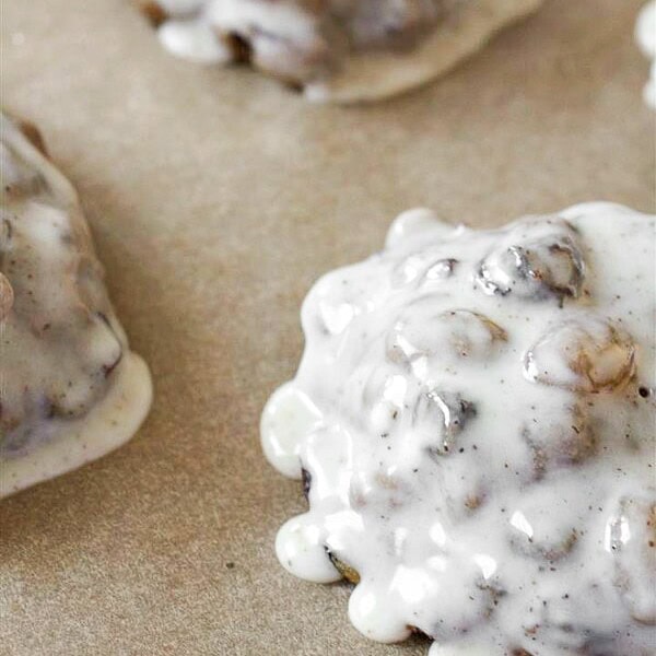 fruit cake cookies dipped in rum and clove glaze
