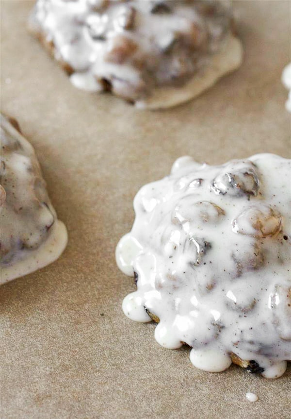 fruit cake cookies dipped in rum and clove glaze
