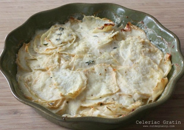 This simple celeriac gratin gives some love to the often forgotten celeriac root. Super flavorful and packed full of Parmesan cheese and lots of fresh thyme. This simple celeriac gratin gives some love to the often forgotten celeriac root. Super flavorful and packed full of Parmesan cheese and lots of fresh thyme.