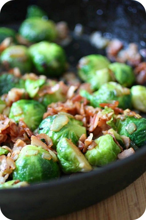 These super delicious Brussels sprouts with pancetta are the perfect vegetable side dish. Packed full of flavor and crispy bits of pancetta. 