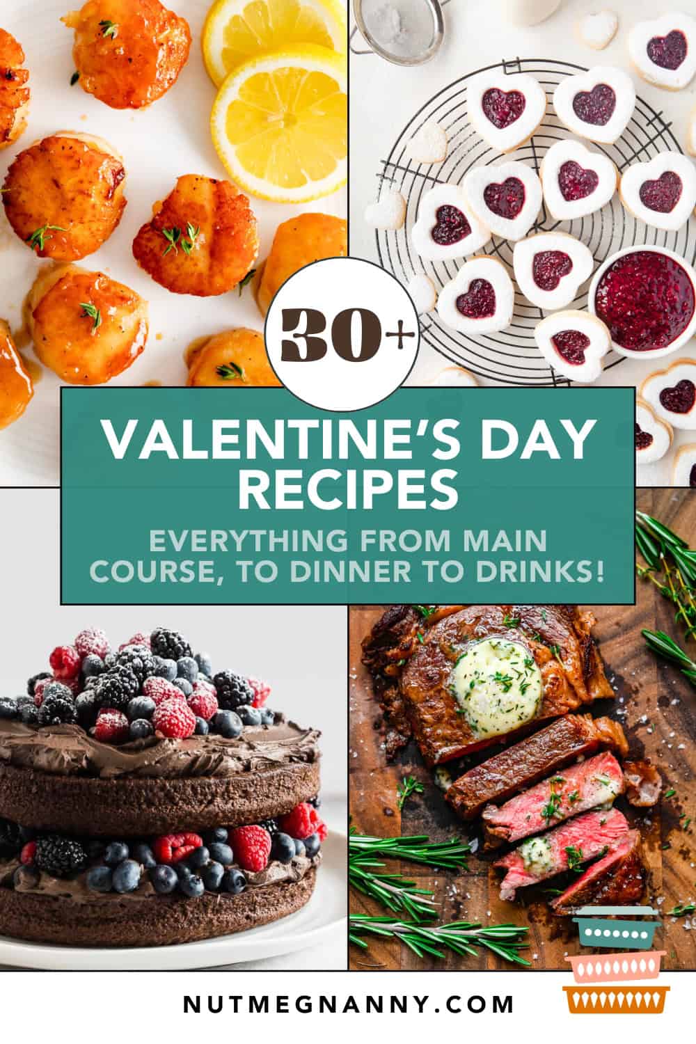 Happy Valentine’s Day Recipe Roundup graphic for Pinterest. 