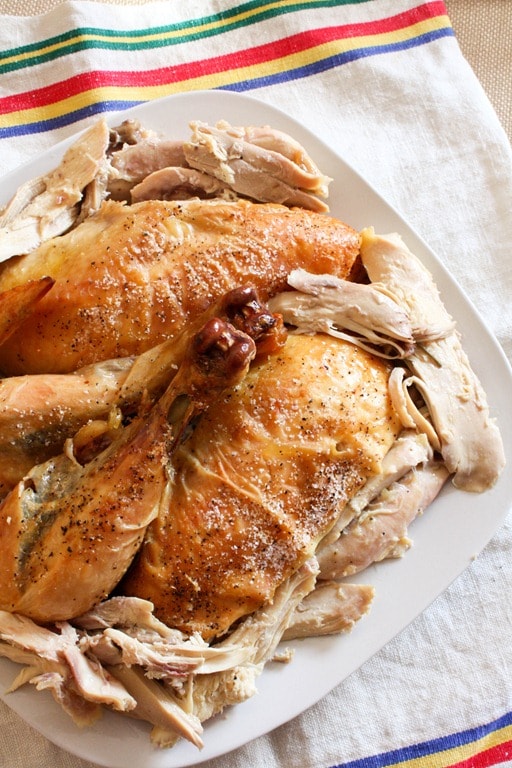 Carved chicken on a plate. 