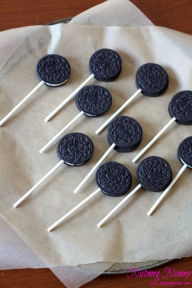 Oreo Pops by Nutmeg Nanny Oreo Pops before getting dipped in chocolate.