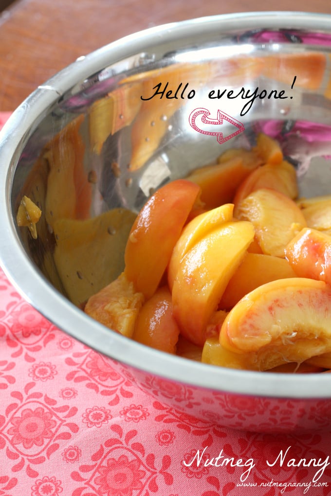 Vanilla Sugar Peach Crisp by Nutmeg Nanny This vanilla sugar peach crisp is baked in tiny mason jars and is the perfect combo of peaches and sweet vanilla sugar. Eat warm out of the oven or with a scoop of vanilla ice cream.