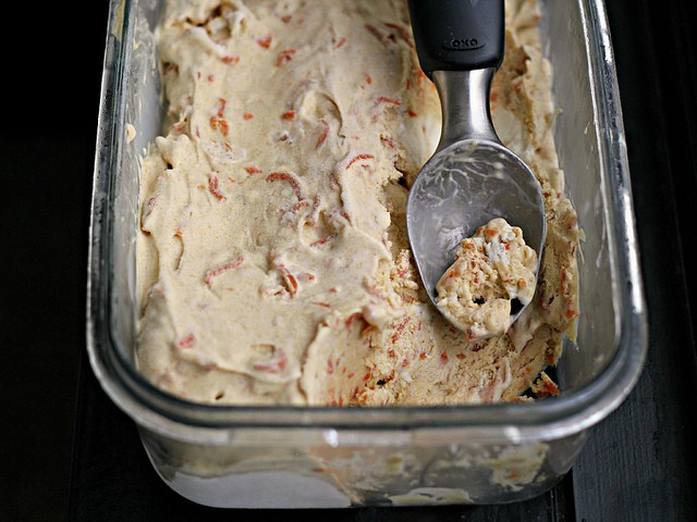 Carrot Cake Ice Cream via Nutmeg Nanny This carrot cake ice cream gives you all the taste of cake packed in a delicious sweet frozen treat. Get into the kitchen and make this right away!