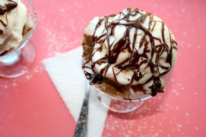This pound cake parfait sundae is the perfect use for leftover pound cake. Buttery pound cake layered with vanilla ice cream and hot fudge - what's not to love?!