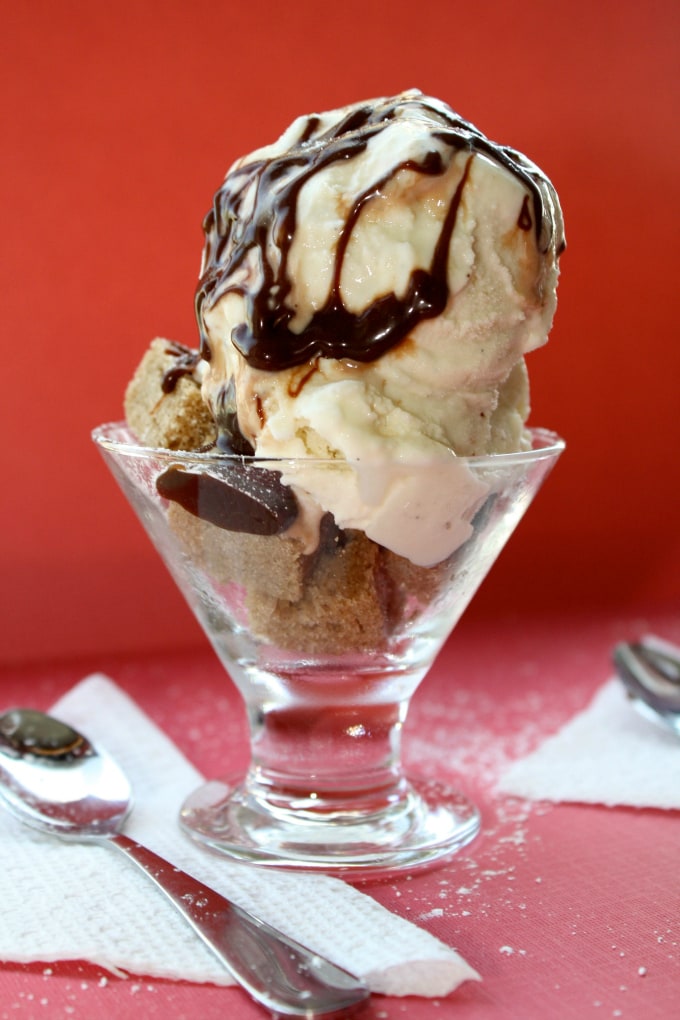 This pound cake parfait sundae is the perfect use for leftover pound cake. Buttery pound cake layered with vanilla ice cream and hot fudge - what's not to love?!