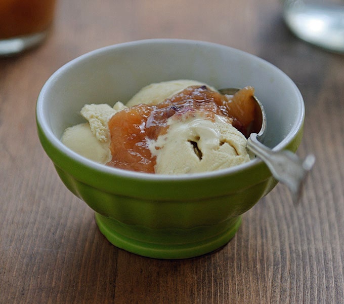 Bourbon Vanilla Ice Cream via Nutmeg Nanny This bourbon vanilla ice cream is the perfect balance of vanilla and bourbon. It takes simple vanilla ice cream and gives it a boozy bourbon boost. You'll love this sweet and simple ice cream that is perfect on its own or covered in hot fudge.