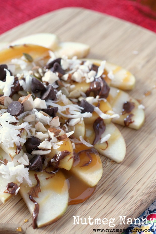 Apple Nachos by Nutmeg Nanny drizzled apple nachos.