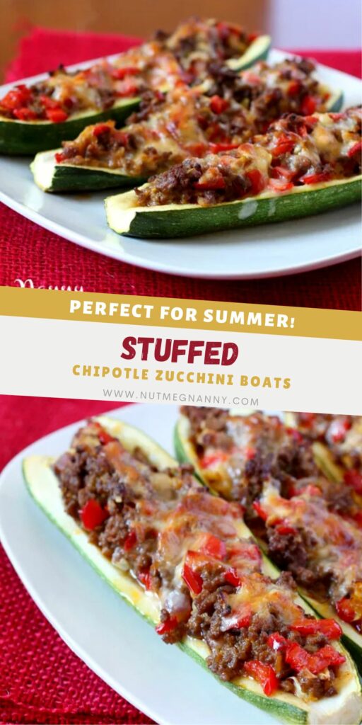 Chipotle Stuffed Zucchini Boats pin for Pinterest. 