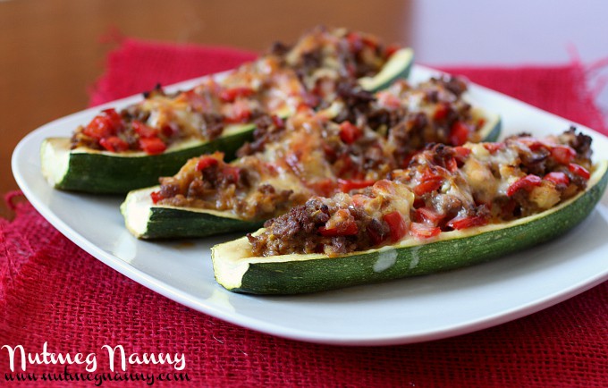 Chipotle Stuffed Zucchini Boats served with cheese. 