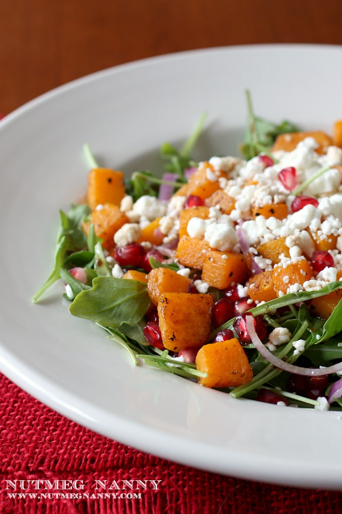 Butternut Squash Salad in white bowl. 