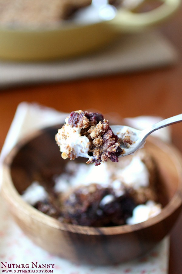 Frozen Cherry Crisp by Nutmeg Nanny This frozen cherry crisp is made from frozen cherries, sweet spices and topped with lots of crumbly topping. This simple dessert is a must make!