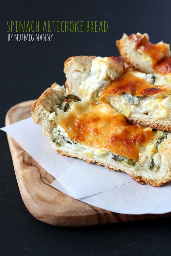 This spinach artichoke bread gives you all the flavor of the dip piled high onto crispy bread and topped with lots of cheese.
