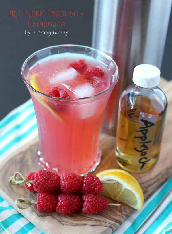 Applejack Raspberry Lemonade by Nutmeg Nanny This applejack raspberry lemonade is the perfect sweet cocktail treat. Full of applejack, lemonade, fresh raspberries and fresh mint. Say hello to your new favorite sipper!