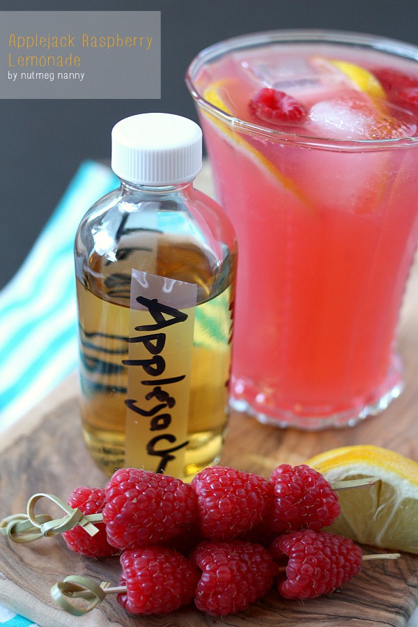 Applejack Raspberry Lemonade by Nutmeg Nanny This applejack raspberry lemonade is the perfect sweet cocktail treat. Full of applejack, lemonade, fresh raspberries and fresh mint. Say hello to your new favorite sipper!