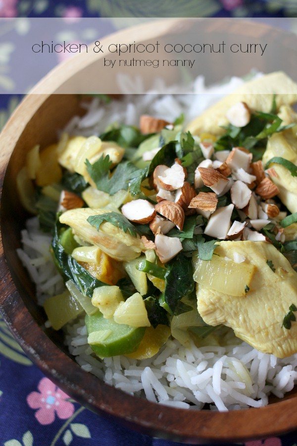 This chicken apricot coconut curry is packed full of flavor. The sauce is lightly flavored with curry powder, coconut milk and topped with toasted almonds.