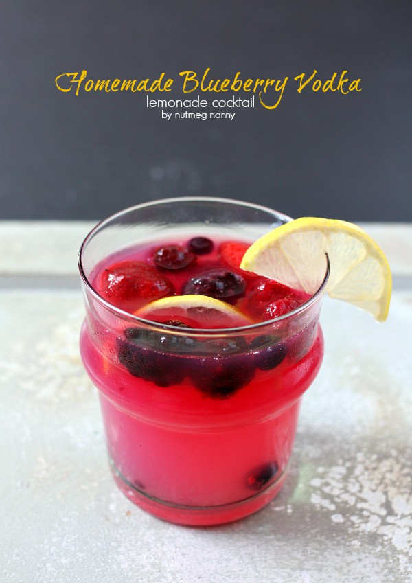 Homemade Blueberry Vodka and Lemonade Cocktail by Nutmeg Nanny This homemade blueberry vodka stars perfectly in this refreshing lemonade cocktail. So easy to make and perfect for summertime sipping! You'll love this!