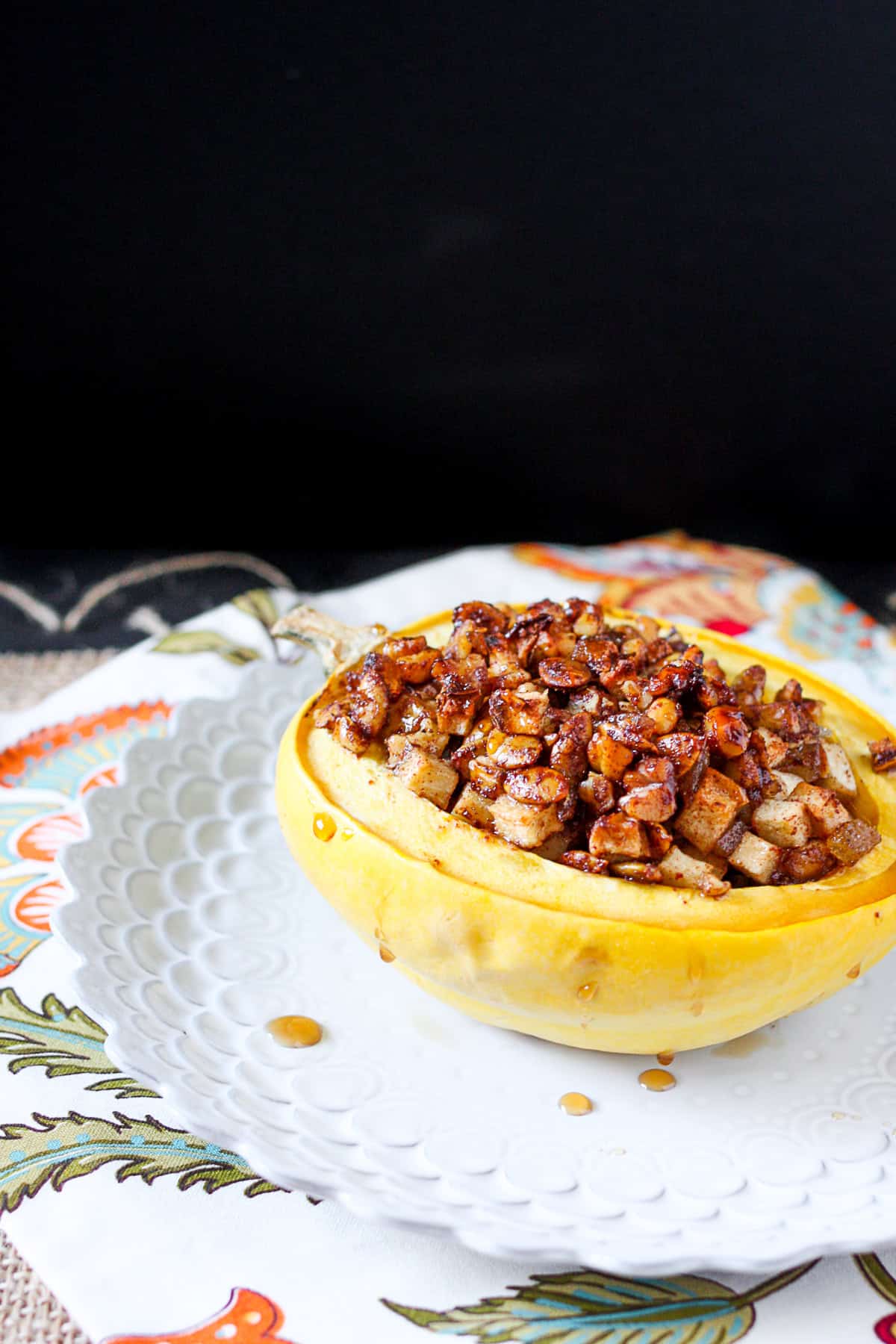 Stuffed Acorn Squash on a plate. 