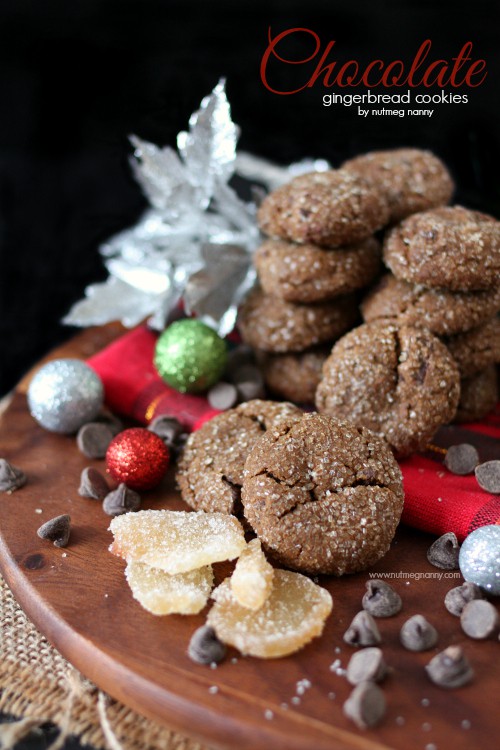 Chocolate Gingerbread Cookies by Nutmeg Nanny The chocolate gingerbread cookies are the perfect combination of Christmas flavors. Slightly chewy with a crunchy bite you'll love all the ginger flavor packed into these beauties.