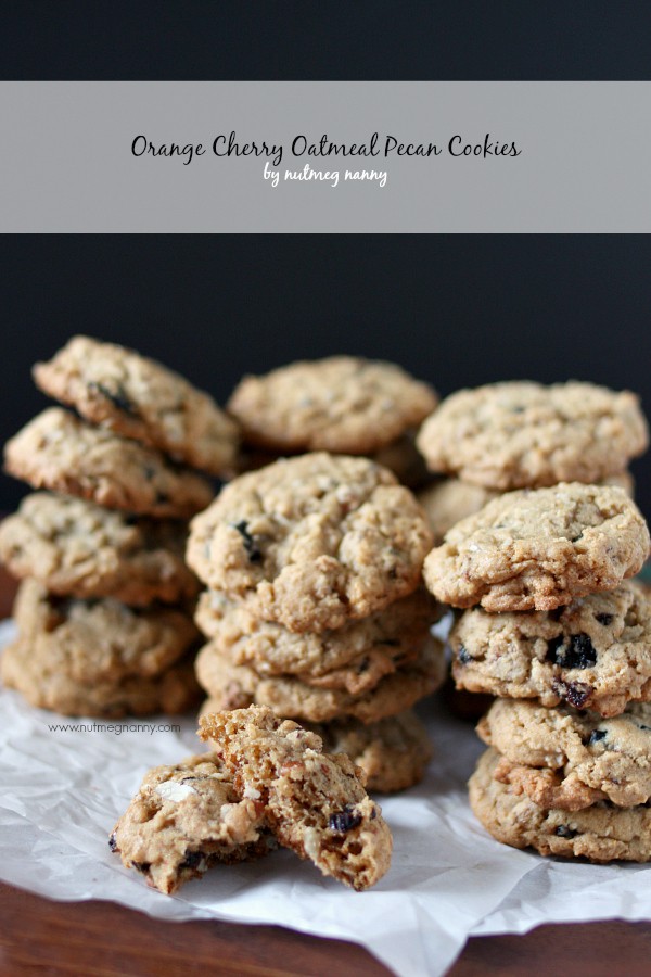 These orange cherry oatmeal pecan cookies are packed full of flavor and perfect hot out of the oven. Grab a glass of milk and prepare to dunk.