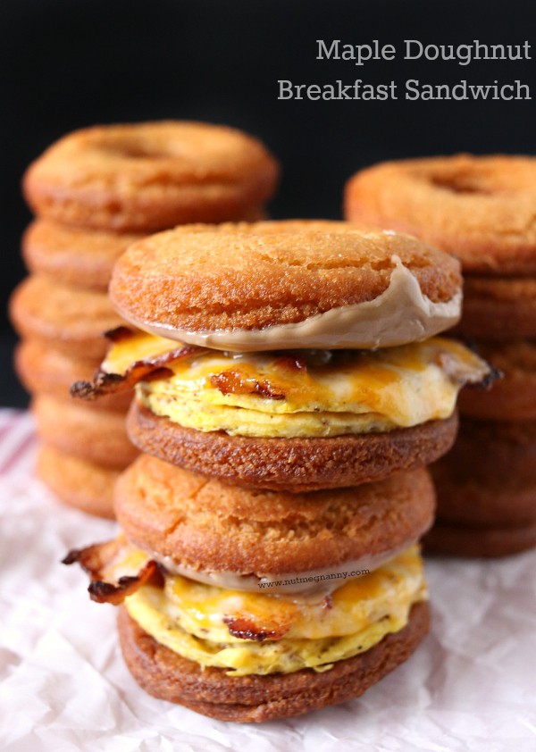 This doughnut breakfast sandwich combines homemade crispy doughnuts, eggs, bacon, cheese and lots of maple glaze. It's the perfect way to start your totally sweet day. 