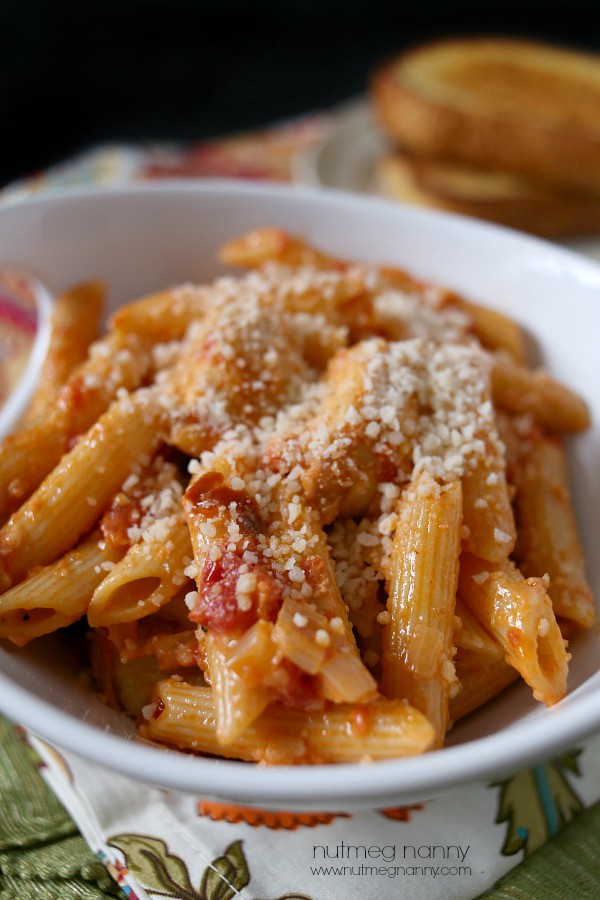 Spicy Penne Alla Vodka by Nutmeg Nanny This spicy penne alla vodka is full of San Marzano tomatoes, prosciutto, shallots, garlic, vodka and penne pasta. This is the perfect wintertime dish.