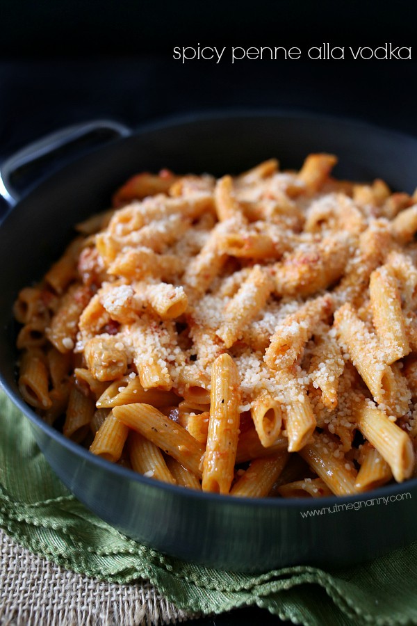 Spicy Penne Alla Vodka by Nutmeg Nanny This spicy penne alla vodka is full of San Marzano tomatoes, prosciutto, shallots, garlic, vodka and penne pasta. This is the perfect wintertime dish.